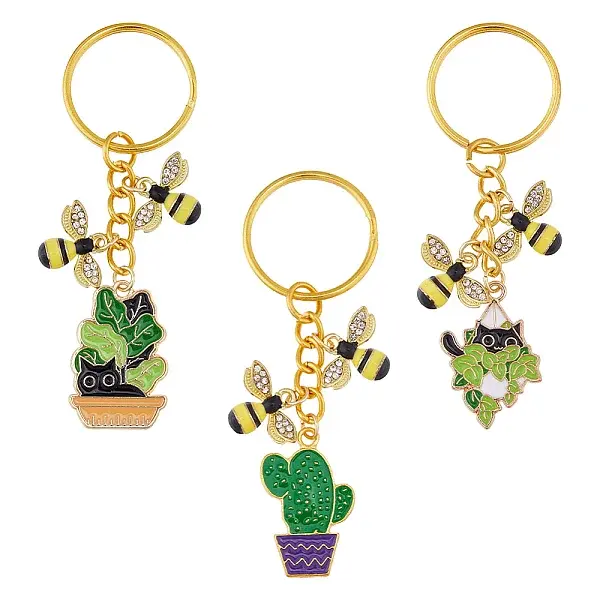 3Pcs 3 Styles Alloy Enamel Pendant Keychain