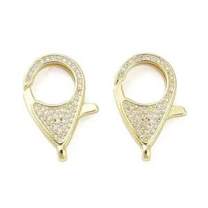 Brass Micro Pave Clear Cubic Zirconia Lobster Claw Clasps