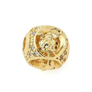 Brass Micro Pave Cubic Zirconia Beads