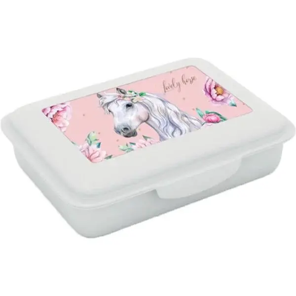 Oxybag HORSE ROMANTIC Dětský plastový box na svačinu, bílá, velikost