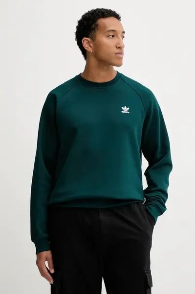 Mikina adidas Originals Essentials pánská, zelená barva, s aplikací, HY2081