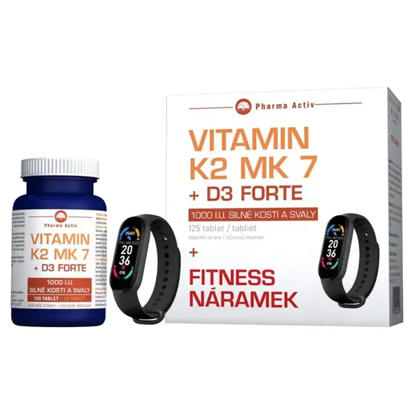 PHARMA ACTIV Vitamín K2 MK 7+ D3 Forte 125 tabliet 88 g+Fitness náramok