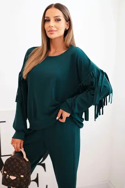 Kesi Włoski Dámský komplet máslový s třásněmi na rukávech mořský