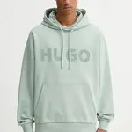 Bavlněná mikina HUGO pánská, černá barva, s kapucí, s potiskem, 50529090