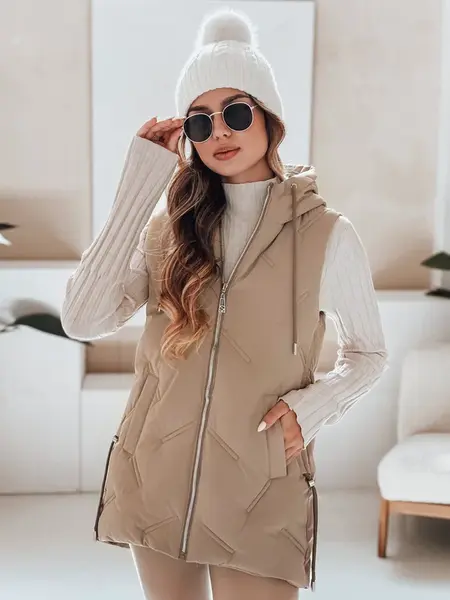 Dámská kamelová vesta s kapucí