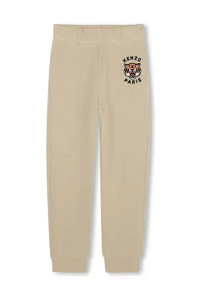 Dětské bavlněné tepláky Kenzo Kids béžová barva, s aplikací, K61455