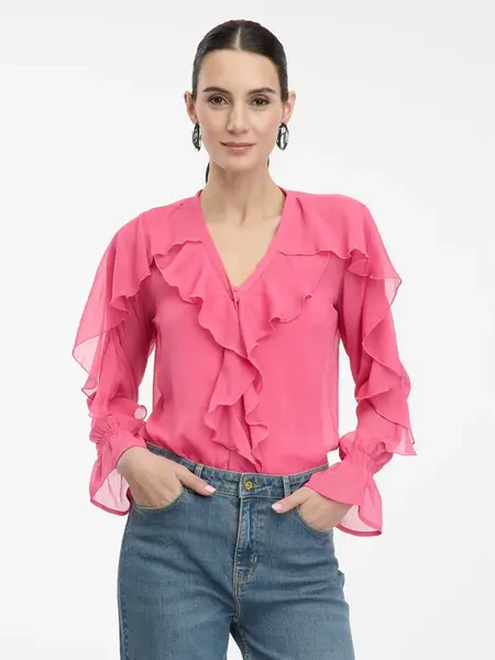 Ružová dámska blúzka s volánmi