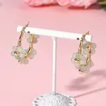 Flower Brass & Natural Green Aventurine Hoop Earrings