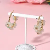 Flower Brass & Natural Green Aventurine Hoop Earrings