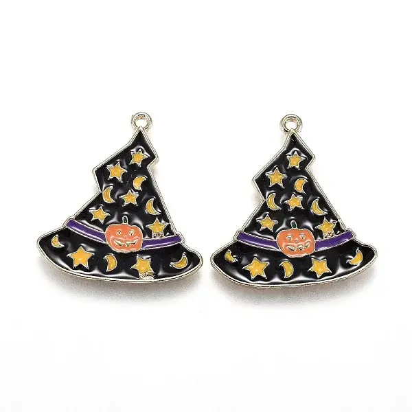 Halloween Theme Witch Hat Alloy Enamel Pendants