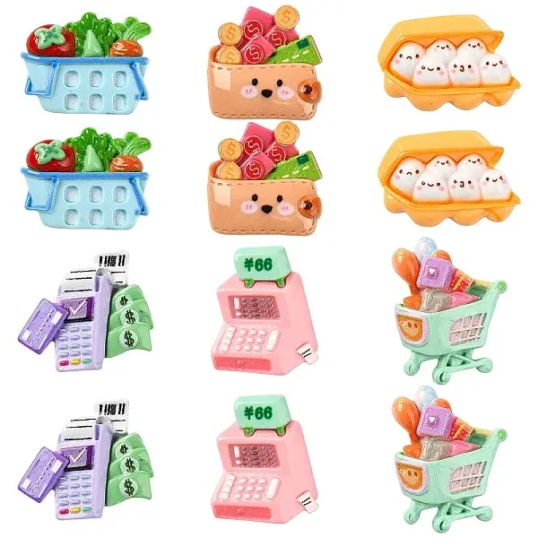 24Pcs 6 Styles Supermarket Theme Opaque Resin Decoden Cabochons Sets