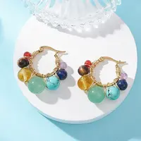 Mixed Stone Round Hoop Earrings