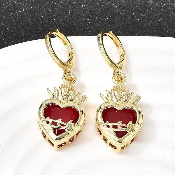 Heart Brass Glass Hoop Earrings