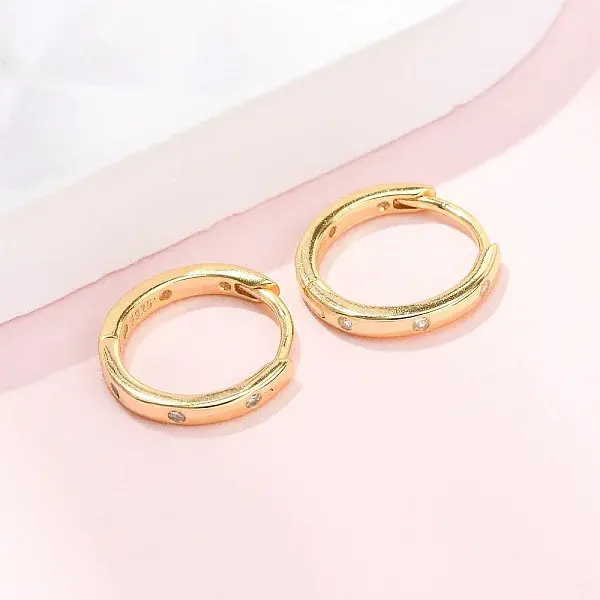 925 Sterling Silver Micro Pave Clear Cubic Zirconia Hoop Earrings