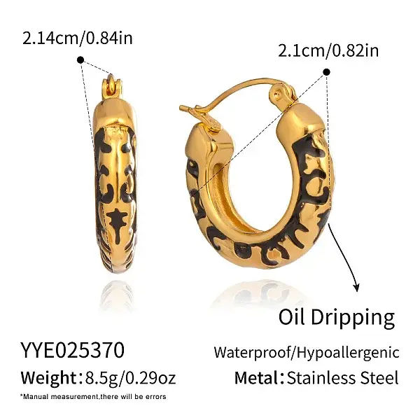304 Stainless Steel Enamel Leopard Print Ring Hoop Earrings