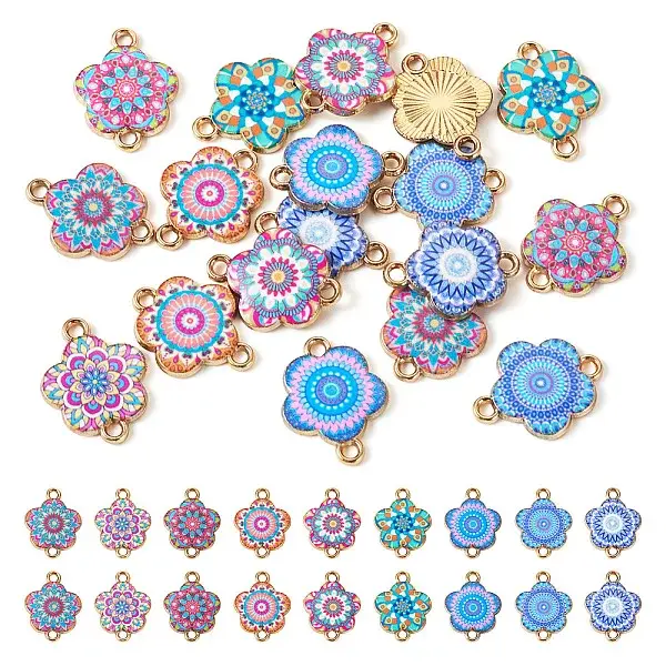 18Pcs 9 Colors Printed Alloy Enamel Connector Charms