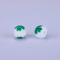 Printed Round with Clover Pattern Silicone Focal Beads
