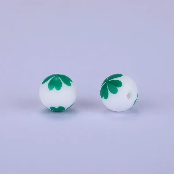 Printed Round with Clover Pattern Silicone Focal Beads