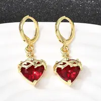 Heart Brass Glass Hoop Earrings