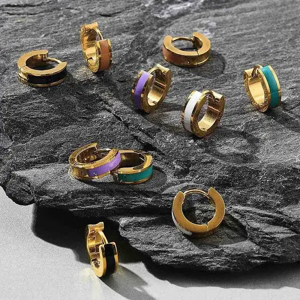 Ion Plating(IP) 304 Stainless Steel Enamel Hoop Earrings