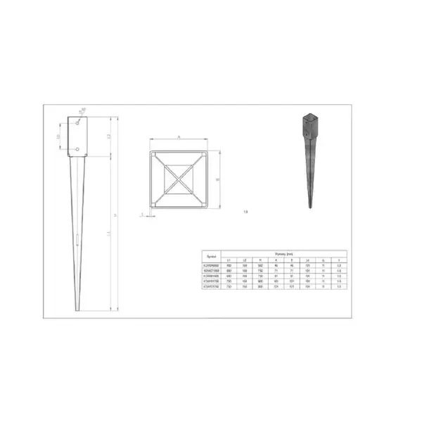Patka kotevní s hrotem, 91 x 91 x150, 600 mm, STALCO