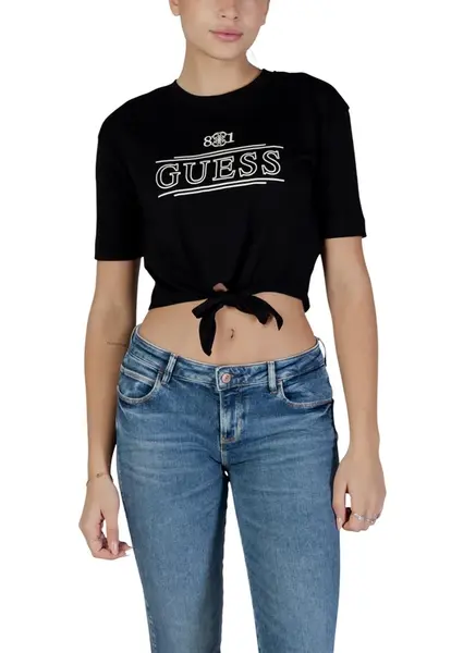 Guess černé crop tričko s potiskem