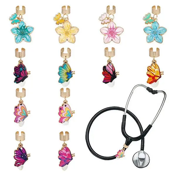 12Pcs Butterfly Alloy Enamel Stethoscope Pendant Decorations