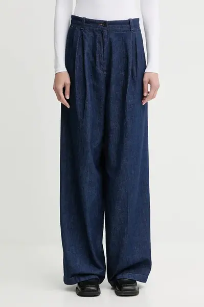 Bavlněné kalhoty A.P.C. PANTALON GINNY dámské, tmavomodrá barva, široké, high waist, COHMJ.F08510