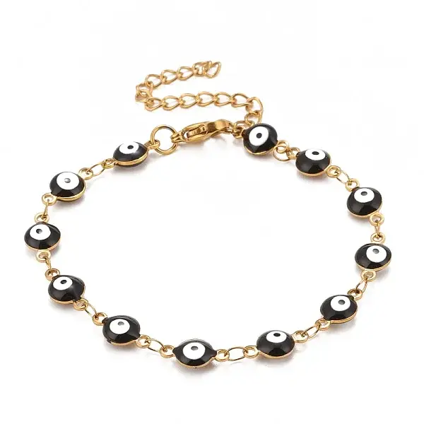 Enamel Oval with Evil Eye Link Chains Bracelet