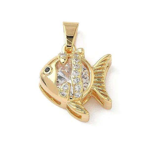 Brass Micro Pave Cubic Zirconia Fish Charms