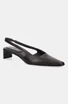 Kožené lodičky Calvin Klein SET BACK HEEL PUMP SLINGBACK LTH vínová barva, na podpatku, HW0HW02848