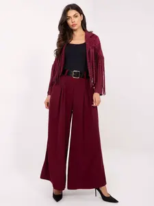 Bordové kalhoty s vysokým pasem