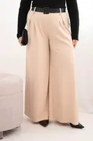 Kesi Włoski Dámske nohavice Plus Size so širokým nohavcom a pásom béžové