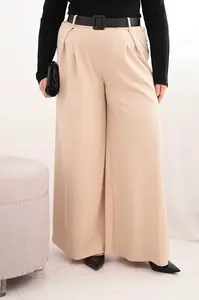Kesi Włoski Dámske nohavice Plus Size so širokým nohavcom a pásom béžové