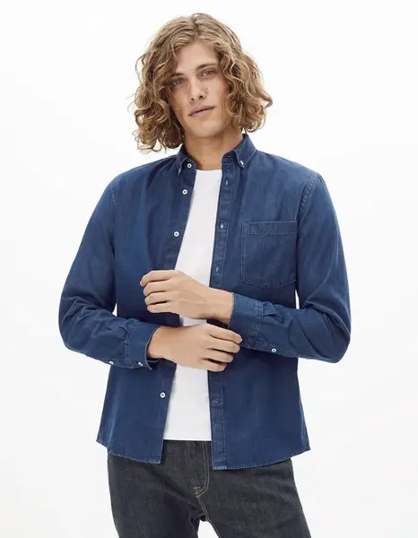 Tmavomodrá rifľová košeľa Celio Rasol