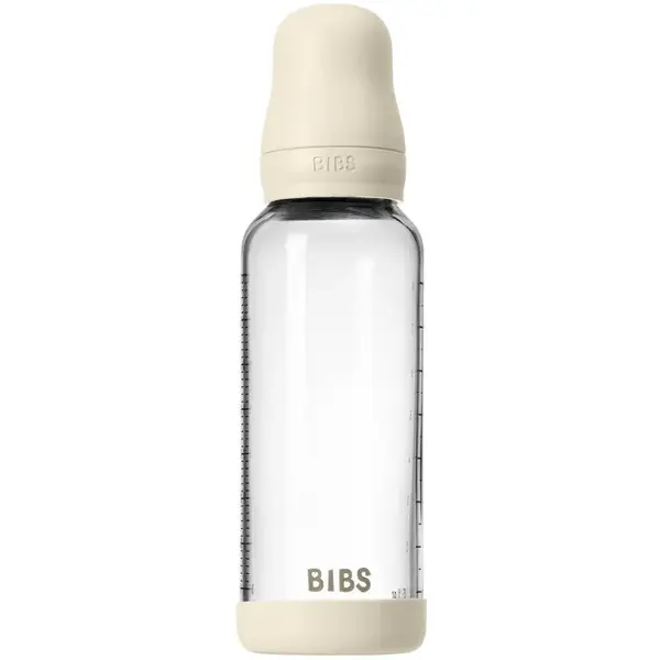 BIBS Baby Glass Bottle Round Latex antikoliková láhev Ivory 240 ml