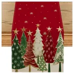 Lněný vánoční běhoun MAGIC TREES 33x180 cm, červený