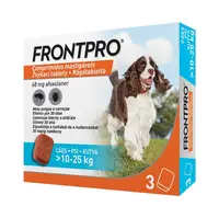 FRONTPRO® Žuvacie tablety pre psov proti blchám a kliešťom 10–25 kg, veľkosť M 3 tablety dátum spotreby: 31.03.2026
