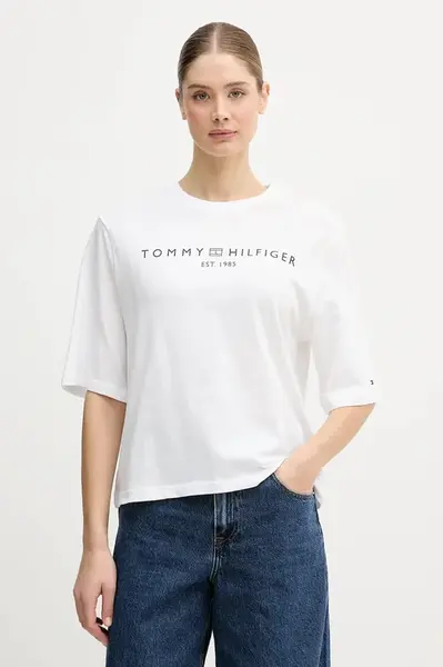 Bavlněné tričko Tommy Hilfiger dámské, bílá barva, WW0WW47811