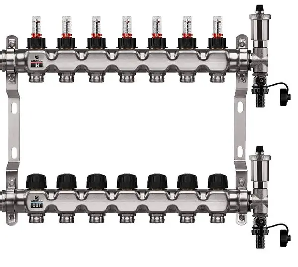 Wigell Podlahový rozdělovač WIGELL, 7 okruhů, nerez + automatické odvzdušňování