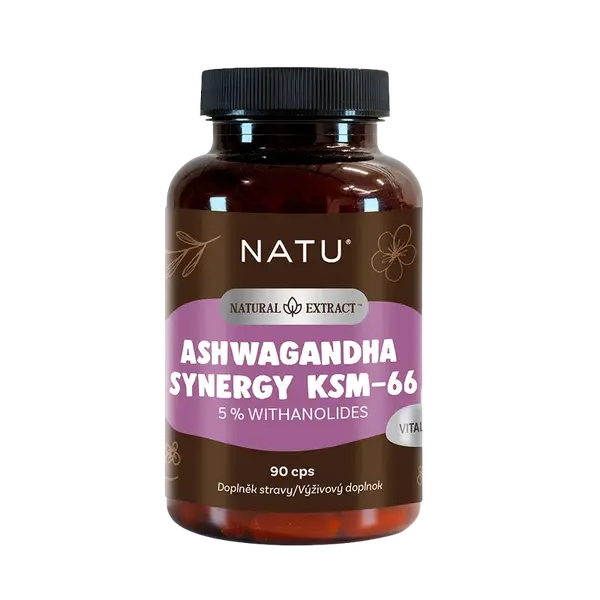 NATU Natural Extract, Ashwagandha extrakt KSM-66 (5% withanolidů) s piperinem 90 kapslí