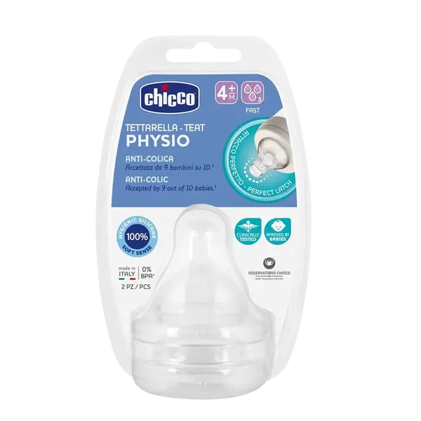 CHICCO Savička na láhev Perfect 5/Well-Being fyziologický rychlý průtok 4m+ 2 ks