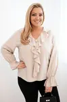 Kesi Dámska viskózová blúzka Plus Size s volánom a ozdobnou brošňou béžová