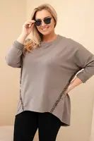 Kesi Dámská blůza Plus Size bavlněná s ohrnovacím rukávem a lampasem v leopardím vzoru fango