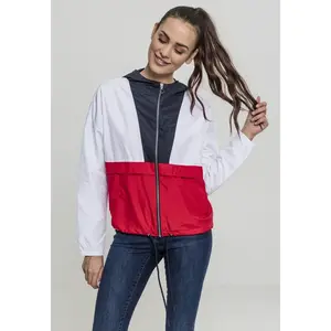 Women's 3-Tone Oversize Windbreaker Dark Blue/White/Fiery Red