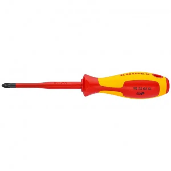 Šroubovák křížový (Pozidriv), izolovaný 1000V, PZ2, délka 212 mm - KNIPEX 98 25 02 Délka: 187 mm, Velikost: PZ1, Provedení: Zúžený