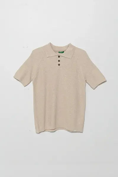 Dětské polo tričko ze lněné směsi United Colors of Benetton béžová barva, 104NC3005