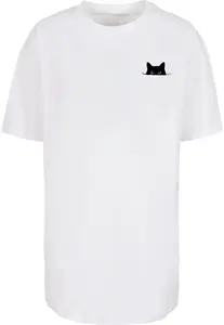 Merchcode Oversize tričko 'Halloween - Cat'  čierna / biela
