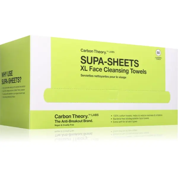 Carbon Theory Supa-Sheets XL Facial Cleansing Towels čisticí a odličovací ubrousky 50 ks
