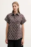 Bavlněná košile Max Mara Beachwear dámská, hnědá barva, regular, s klasickým límcem, 2516111029600
